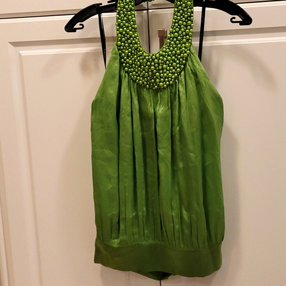 Gorgeous Green Beaded Silk Halter
